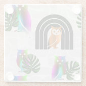 Whimsical Boho Owl & Tropical Monstera Leaf Glazen Onderzetter (Achterkant)