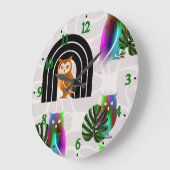 Whimsical Boho Owl & Tropical Monstera Leaf Grote Klok (Hoek)