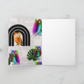 Whimsical Boho Owl & Tropical Monstera Leaf Kaart (Binnen)