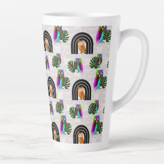 Whimsical Boho Owl & Tropical Monstera Leaf Latte Mok