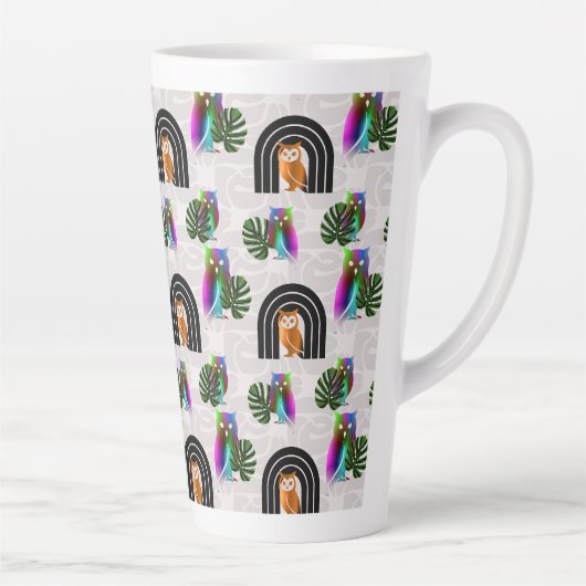 Whimsical Boho Owl & Tropical Monstera Leaf Latte Mok (Rechts)