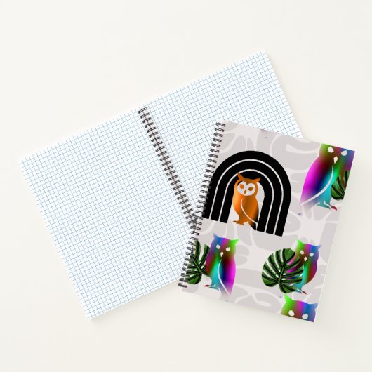 Whimsical Boho Owl & Tropical Monstera Leaf Notitieboek (Binnen)