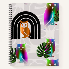 Whimsical Boho Owl & Tropical Monstera Leaf Notitieboek