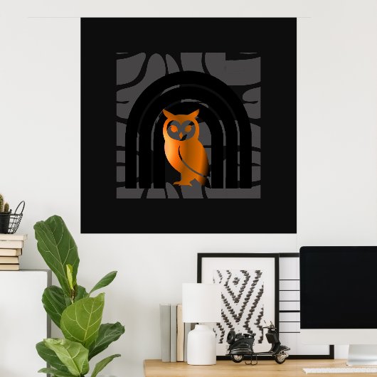 Whimsical Boho Owl & Tropical Monstera Leaf Poster (Thuiskantoor)