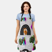 Whimsical Boho Owl & Tropical Monstera Leaf Schort (Gedragen)