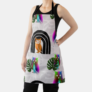 Whimsical Boho Owl & Tropical Monstera Leaf Schort