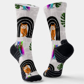 Whimsical Boho Owl & Tropical Monstera Leaf Sokken (Gebogen)