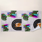 Whimsical Boho Owl & Tropical Monstera Leaf Strandlaken (Voorkant)
