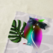 Whimsical Boho Owl & Tropical Monstera Leaf Strandlaken (In situ)