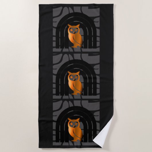Whimsical Boho Owl & Tropical Monstera Leaf Strandlaken (Voorkant)