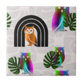 Whimsical Boho Owl & Tropical Monstera Leaf Tegeltje (Voorkant)