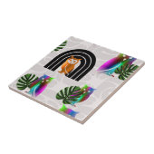 Whimsical Boho Owl & Tropical Monstera Leaf Tegeltje (Zijkant)