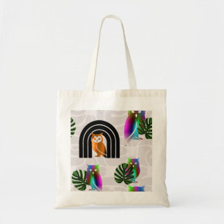 Whimsical Boho Owl & Tropical Monstera Leaf Tote Bag