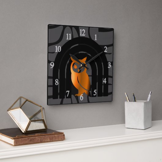 Whimsical Boho Owl & Tropical Monstera Leaf Vierkante Klok (Kantoor)