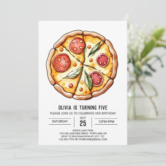Whimsical Boho Pizza Verjaardag Kaart (Staand voorkant)
