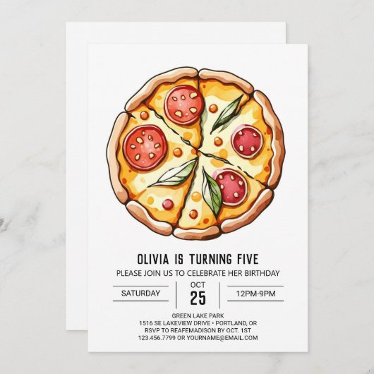 Whimsical Boho Pizza Verjaardag Kaart (Voorkant / Achterkant)