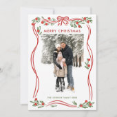 Whimsical Boho Red Christmas Bow Ribbon 3 Foto Feestdagenkaart (Voorkant)