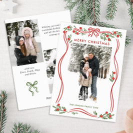 Whimsical Boho Red Christmas Bow Ribbon 3 Foto Feestdagenkaart