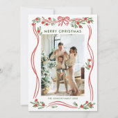 Whimsical Boho Red Christmas Bow Ribbon 3 Foto Feestdagenkaart (Voorkant)