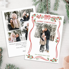 Whimsical Boho Red Christmas Bow Ribbon 5 Foto Feestdagenkaart