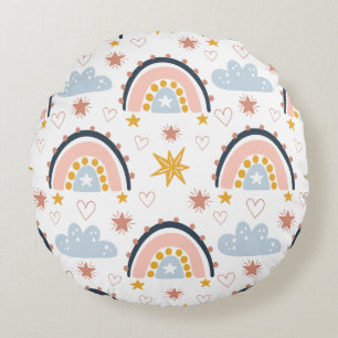 Whimsical Boho Regenboog & Bloemmotief Naadloos Pa Rond Kussen