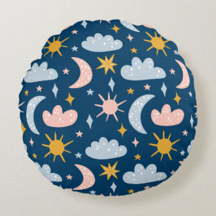 Whimsical Boho Regenboog & Bloemmotief Naadloos Pa Rond Kussen