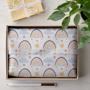 Whimsical Boho Regenboog & Bloemmotief Naadloos Pa Tissuepapier