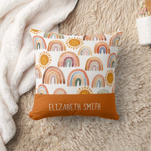 Whimsical Boho Regenboog en Zon Gepersonaliseerd Kussen (Deken)