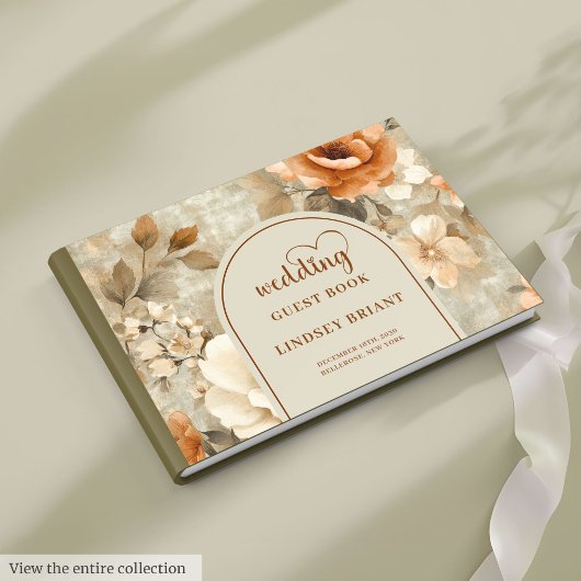 Whimsical Boho Terracotta Beige Olijfgroene Trouwb Gastenboek