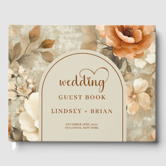 Whimsical Boho Terracotta Beige Olive Wedding Book Gastenboek (Voorkant)