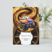 Whimsical Boho Track Monster Truck Verjaardag Bedankkaart (Staand voorkant)