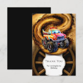 Whimsical Boho Track Monster Truck Verjaardag Bedankkaart (Voorkant / Achterkant)