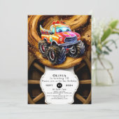 Whimsical Boho Track Monster Truck Verjaardag Kaart (Staand voorkant)