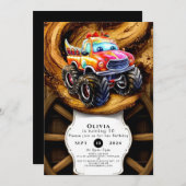 Whimsical Boho Track Monster Truck Verjaardag Kaart (Voorkant / Achterkant)