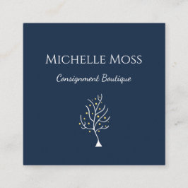 Whimsical Boho Tree of Life Tekening Navy Blue Vierkante Visitekaartje