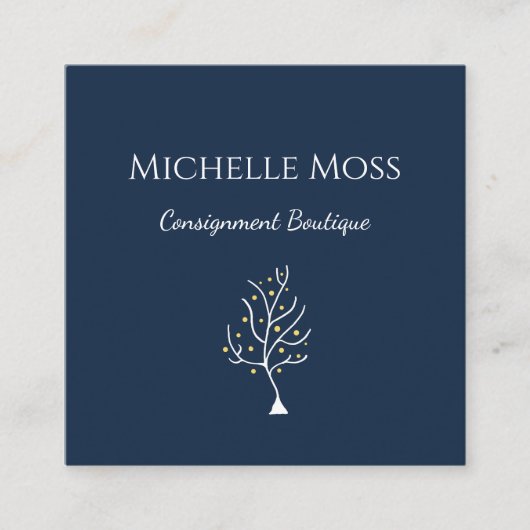 Whimsical Boho Tree of Life Tekening Navy Blue Vierkante Visitekaartje (Voorkant)