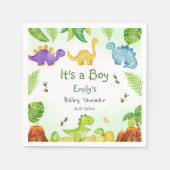 Whimsical Boho Watercolor Dinosaur Greenery Boy  Servet (Voorkant)