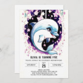 Whimsical Boho Waterverf Dolfijn Verjaardag Kaart (Voorkant / Achterkant)