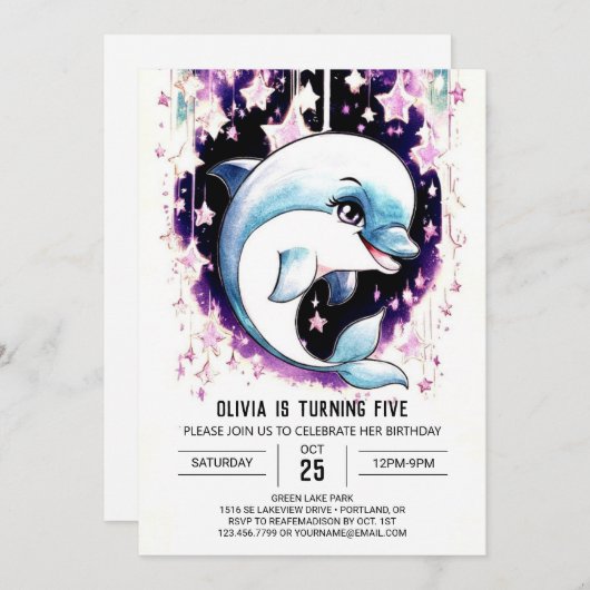 Whimsical Boho Waterverf Dolfijn Verjaardag Kaart (Voorkant / Achterkant)