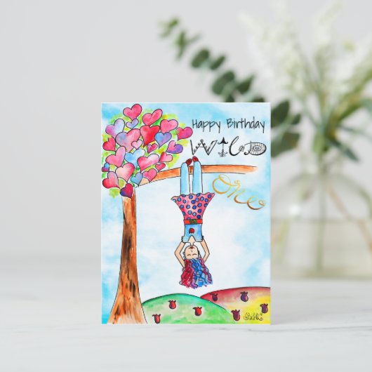 Whimsical boho WILD ONE Girl Kleurrijke Verjaardag Briefkaart (Staand voorkant)