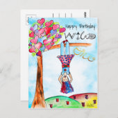 Whimsical boho WILD ONE Girl Kleurrijke Verjaardag Briefkaart (Voorkant / Achterkant)