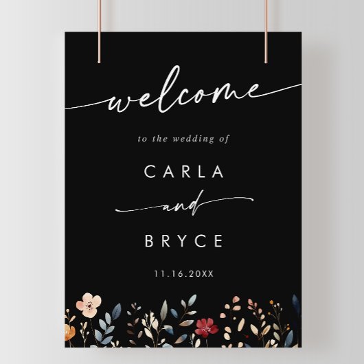 Whimsical Boho Wildbloem DIY Trouwontvangstbord Poster