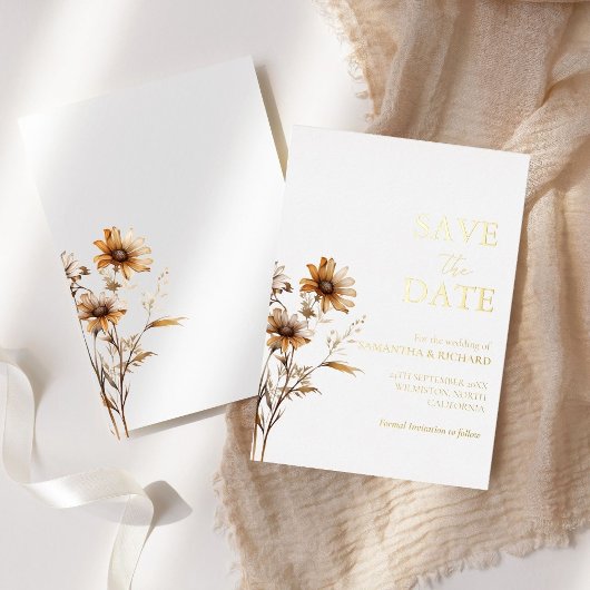 Whimsical boho wilde bloem huwelijksaankondiging folie uitnodiging