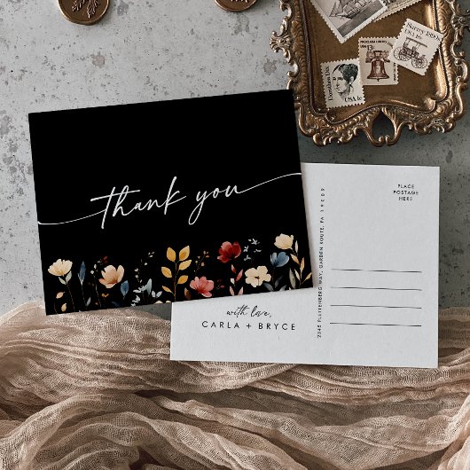 Whimsical Boho Wildebloem Bruiloft Bedankt Briefkaart