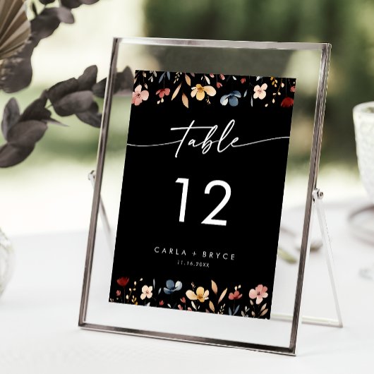 Whimsical Boho Wildebloem Huwelijk Tafel Nummers Kaart