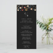Whimsical Boho Wildebloem Monogram Bruiloft Menu (Staand voorkant)