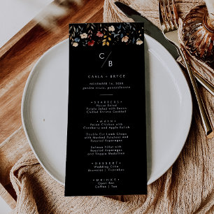 Whimsical Boho Wildebloem Monogram Bruiloft Menu