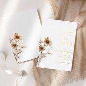 Whimsical boho wildflower bruiloft bespaar de datu folie uitnodiging