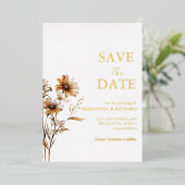 Whimsical boho wildflower bruiloft bespaar de datu folie uitnodiging (Staand Voorkant)