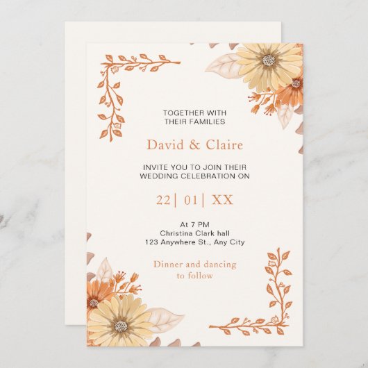 Whimsical Boho Wildflower bruiloft uitnodiging (Voorkant / Achterkant)